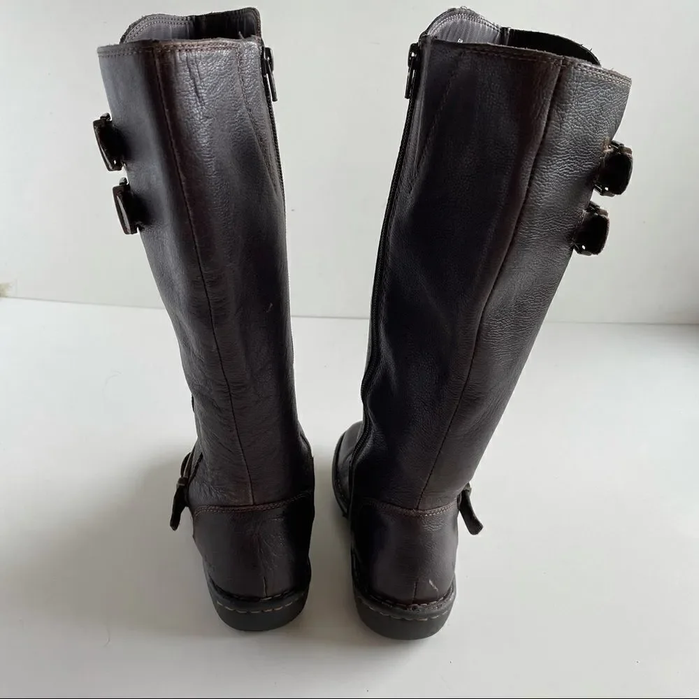 boc 6 Brown Leather Oliver Mid Calf Riding Full Zip Up Buckle Boots gold b.o.c.